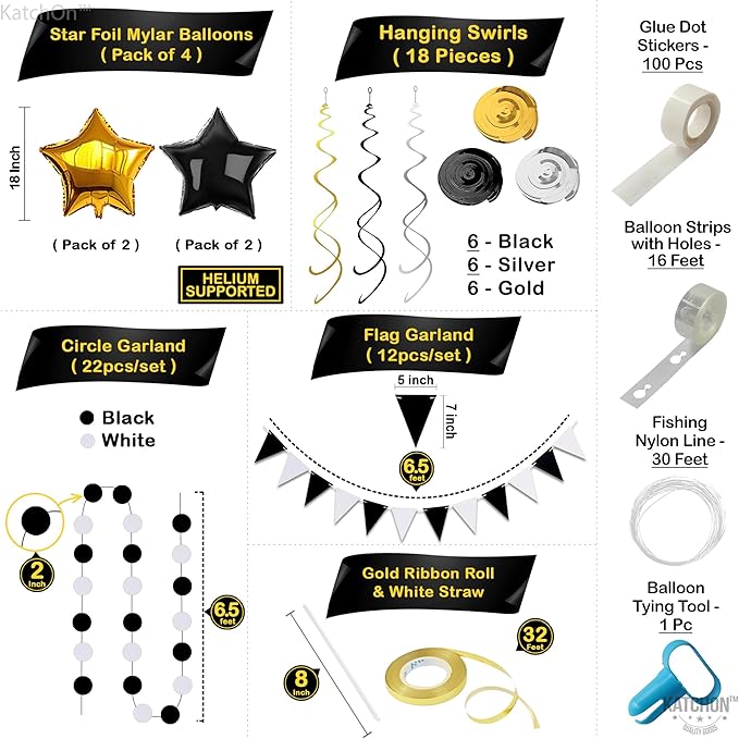 Katchon, New Years Eve Party Supplies 2026 - Huge, Pack of 115 | Happy New Year 2026 Balloons Arch Kit | Gold Fringe Backdrop Curtain, New Year Balloons | New Years Decorations 2026, Nye Decorations