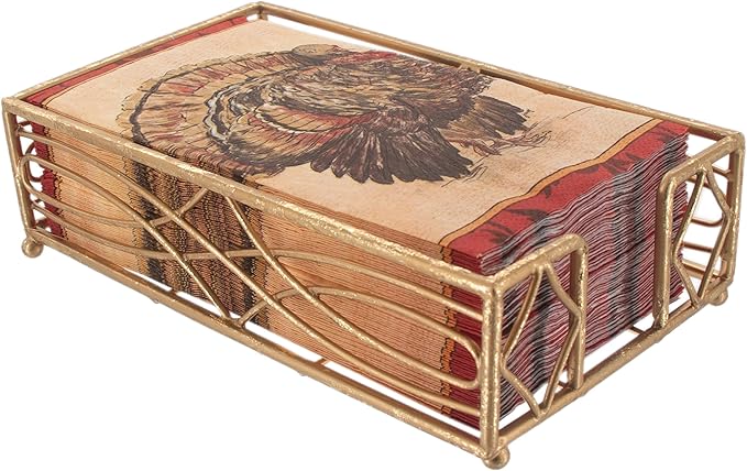 Boston International Wave Design Guest Towel Napkin Holder Caddy, Gold Leaf