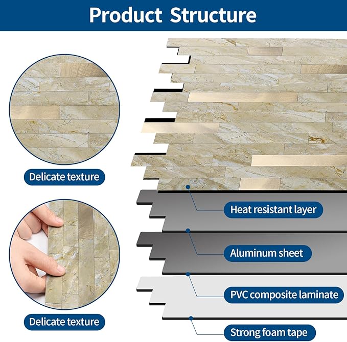 Yipscazo 2026 New Upgrade Peel and Stick Backsplash, Stick on Backsplash Tiles for Kitchen, Bathroom, Fireplace (20 Sheets, Polished Beige Yellow)