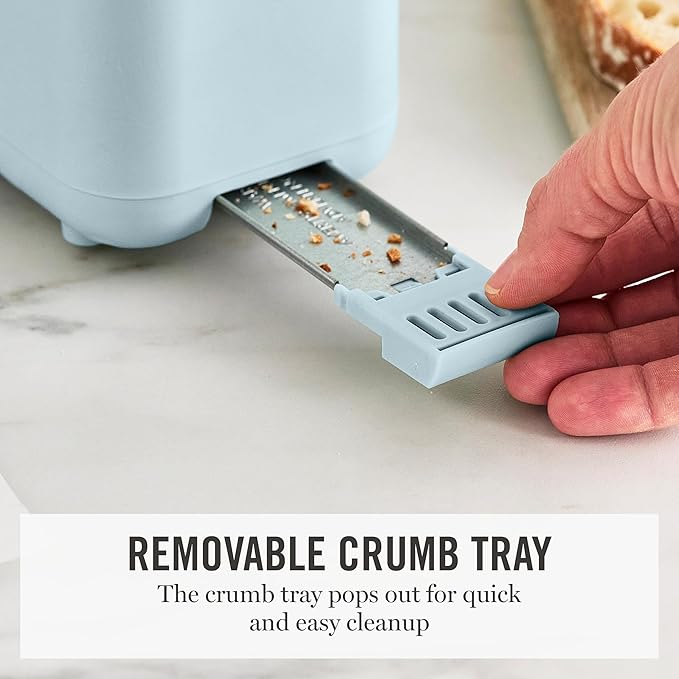 Martha Stewart 2 Slice Long Slot Toaster, Extra Wide for Sourdough & Bagels, 10 Setting Shade Control, Removable Crumb Tray, Self-Centering Design, Defrost/Reheat, Cancel, Slim Space-Saving, Sky Blue