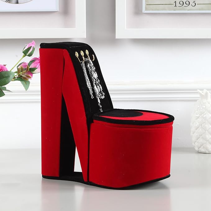 Ore International HBB1821 High Heel Shoe Display with Hooks Jewelry Box, Red Velvet, 9"