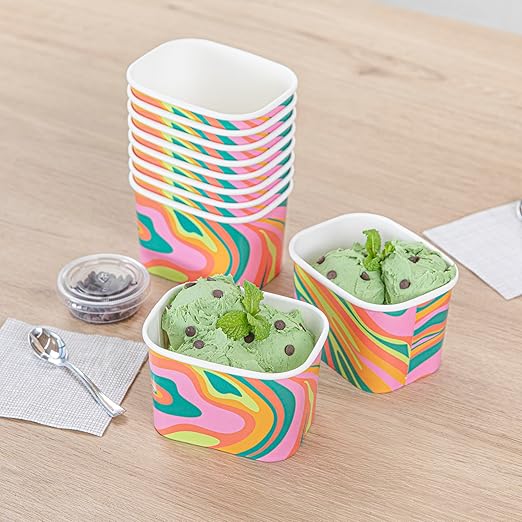Coppetta 12 Ounce Dessert Cups, 200 Greaseproof Ice Cream Cups - Lids Sold Separately, For Hot And Cold Foods, Psychedelic Sunrise Paper Yogurt Bowls, Disposable, Sturdy - Restaurantware