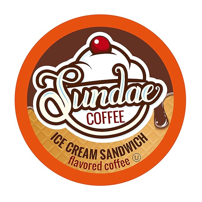 Sundae Ice Cream Flavored Coffee Pods, Compatible with 2.0 Keurig K-Cup Brewer, (Ice Cream Sandwich) 48 Count