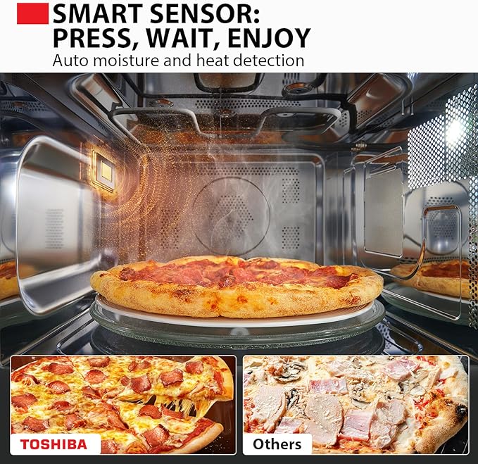 Toshiba Air Fryer Combo 4-in-1 Countertop Microwave Oven, Smart Sensor, Convection, Mute Function, Position Memory 13.6" Turntable, 1.5 Cu Ft, 1000W, Silver, ML-EC42P(SS)