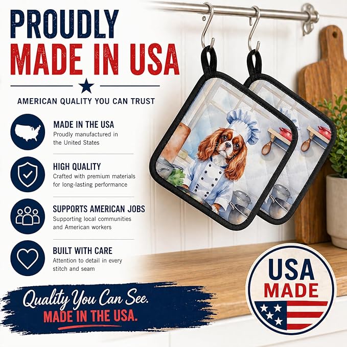 Caroline's Treasures Cavalier Spaniel The Chef Pair of Pot Holders Kitchen Heat Resistant Pot Holders Sets Oven Hot Pads for Cooking Baking BBQ, 7 1/2 x 7 1/2