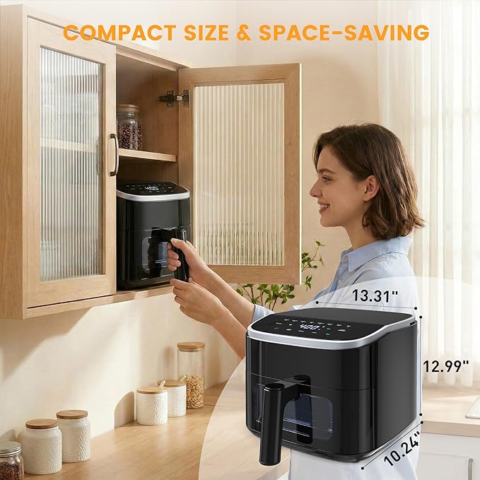 Sweetcrispy Air Fryer 4 Quart with Window, 1500W Digital Airfryer with 8 Presets, 60-Min Timer, Max 400°F, Auto Shut Off & Nonstick Dishwasher Safe Basket, Shake Reminder for Small Kitchen