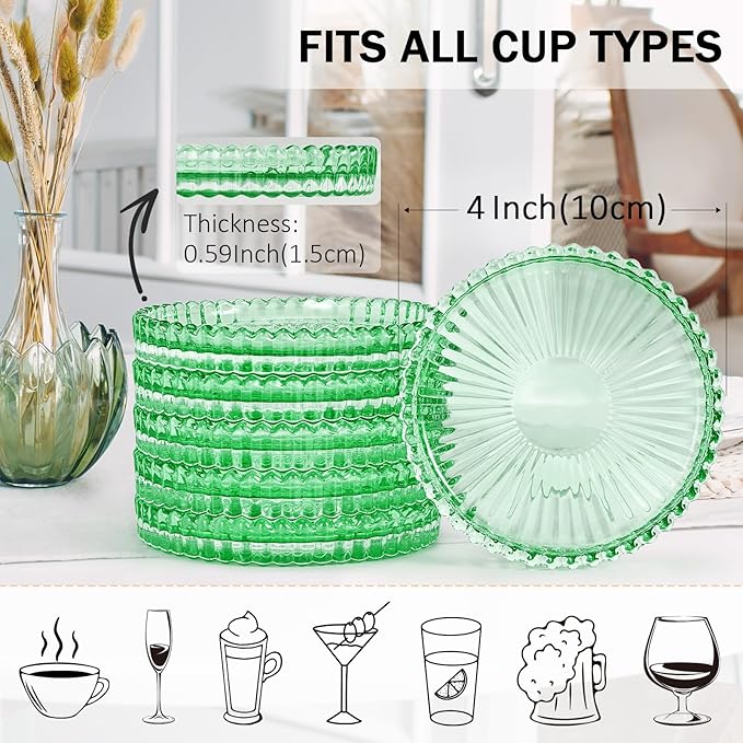 St Patrick's Day Glass Coasters, GOH DODD Set of 6 Crystal Coasters Tabletop Protection for Drinks, Home Decor, Kitchen, Living Room, Patio, Wedding, Party, Housewarming Gifts, Clear Green