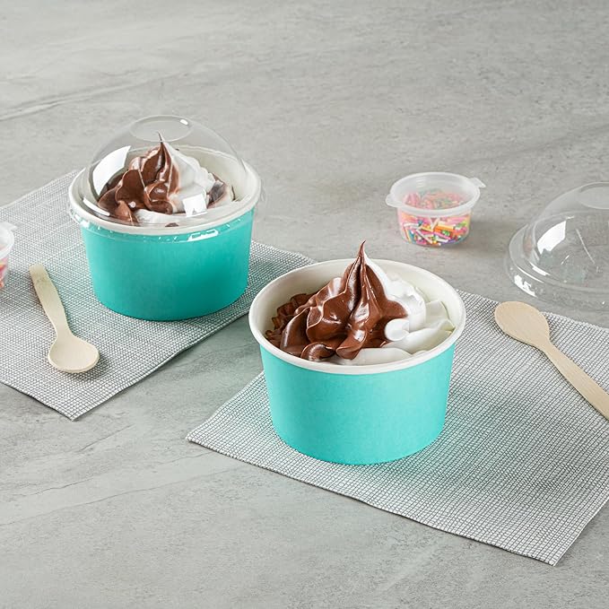 Coppetta 12 Ounce Dessert Cups, 200 Disposable Ice Cream Cups - Lids Sold Separately, Sturdy, Turquoise Paper FroYo Bowls, Durable, For Hot And Cold Foods, Perfect For Gelato - Restaurantware