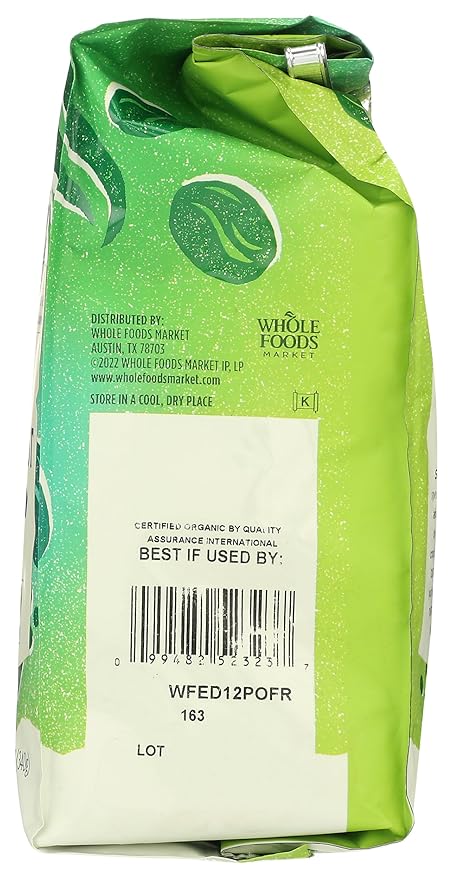 Whole Foods Market, Organic Decaf Ground Coffee, Dark French Roast, Smoky & Sweet, Smooth & Balanced, 12 Ounce