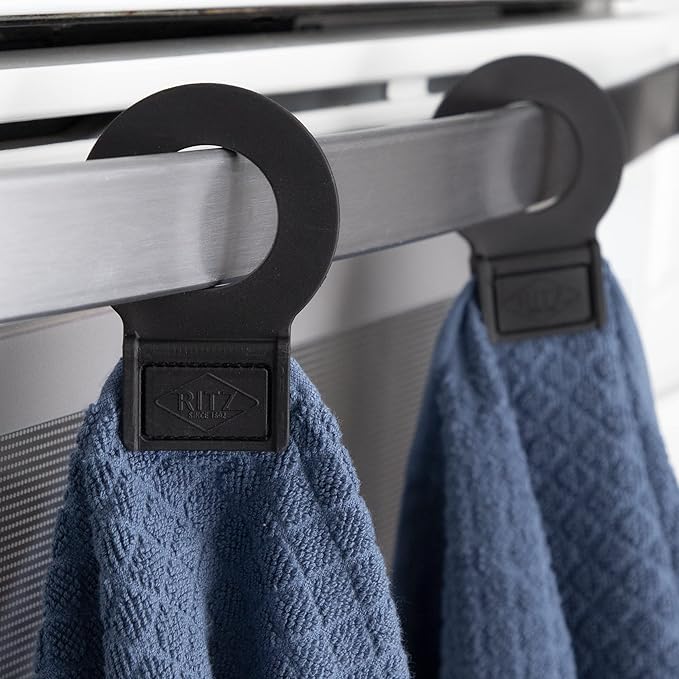 Ritz Premium Hook and Hang Towel, (2-Pack), 18" x 28", Long-Lasting Durable Rubber Hook, Highly Absorbent Super Soft Hand Cloths for Kitchen, Bathroom, Laundry Room, Federal Blue