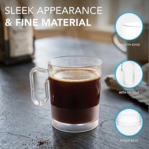 Party Essentials Bistro Hard Plastic Coffee Cup/Tea Mug w/Handle, 40 Count, 8-Ounce, Clear