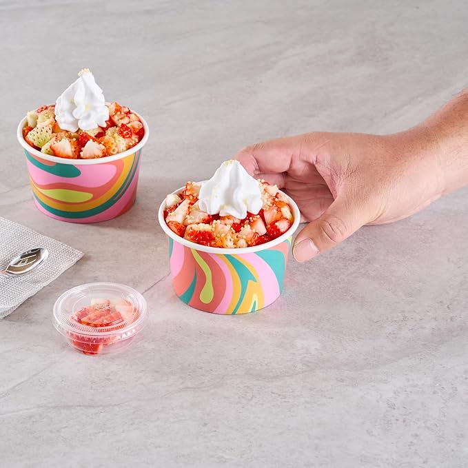 Coppetta 8 Ounce Dessert Cups, 50 Greaseproof Ice Cream Cups - Lids Sold Separately, For Hot And Cold Foods, Psychedelic Sunrise Paper Yogurt Bowls, Disposable, Sturdy - Restaurantware