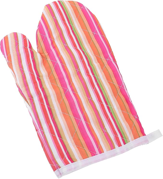 Heat Resistant Oven Mitt 26Cm Thickened Baking Glove with Colorful Stripe Pattern, Anti-Scald Grill Glove for Kitchen Cooking and Barbecue, Single Piece