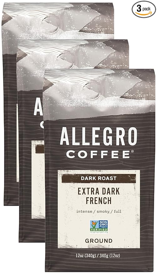 Allegro Coffee Extra Dark French Roast Ground Coffee, 12 oz (Pack of 3)