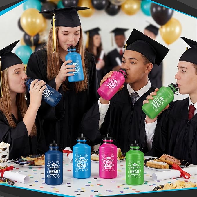 Meanplan 16 Pack Congrats Grad Sports Water Bottles Bulk 17 OZ Graduation Squeeze Plastic Reusable Water Bottles Canteen for Women Men College Graduation Gifts Class of 2026 Party Supplies
