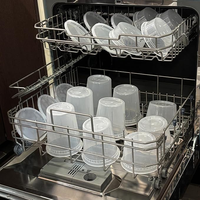 TashiBox 24 Sets Plastic Deli Food Containers With Lids, 8 oz 16oz 32oz, 8 sets each, Airtight Food Storage Containers, Freezer/Dishwasher/Microwave Safe, Soup Containers For Takeout Food Storage