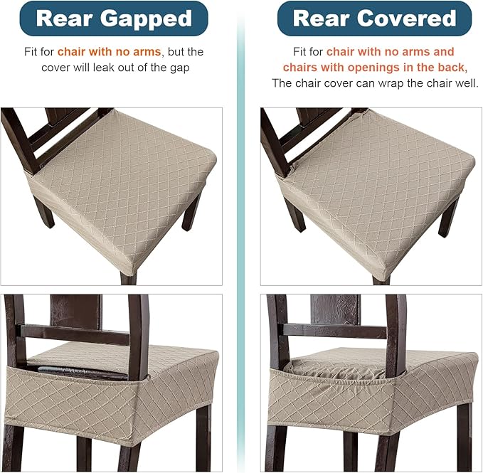 Genina Waterproof Seat Covers for Chairs,Set of 6 Dining Room Chair Seat Covers for Kitchen,Stretch Jacquard Removable Washable Dining Chair Slipcovers Protectors,No Rear Covers, Taupe