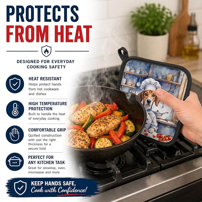 Caroline's Treasures American Foxhound The Chef Pair of Pot Holders Kitchen Heat Resistant Pot Holders Sets Oven Hot Pads for Cooking Baking BBQ, 7 1/2 x 7 1/2