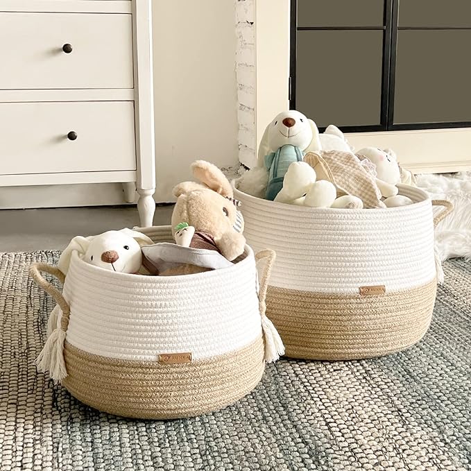 R RUNKA Large Basket for Toys - Boho Baskets for Living Room,Bedroom,Nursery- Pack of 2-15.7"x 11.8" & 11.8"x9.8"