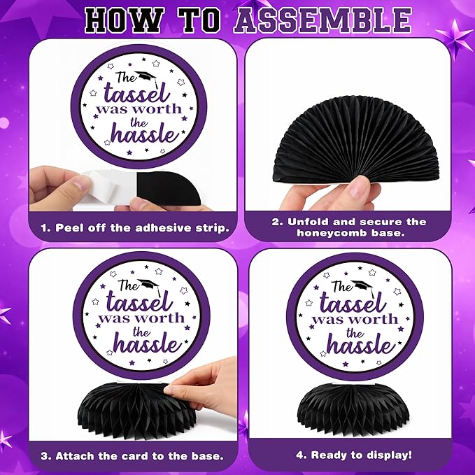 Graduation Decorations 2026 - Purple Graduation Honeycomb for Table Centerpiece | Graduation Party Decorations Class of 2026,Table Toppers for Graduation Party Favors Supplies Indoor Outdoor