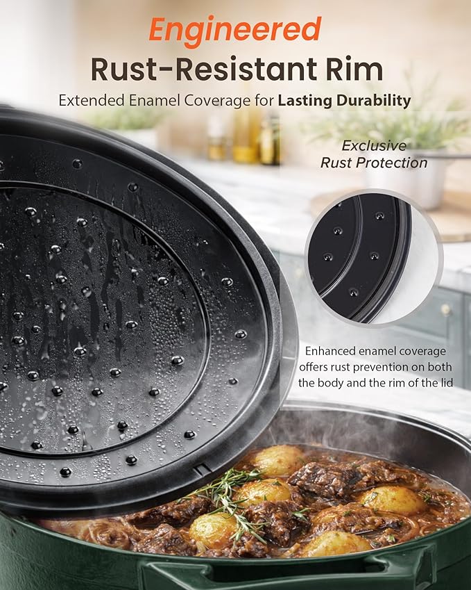 Nuwave 6QT Healthy Enameled Cast Iron Dutch Oven Pot with Lid, Heavy Duty 7-Layer Enamel, Enhanced Rust Protection, Dual Handles, Oven Safe to 500°F for Sourdough Bread Baking, Braise, Stew, Roast