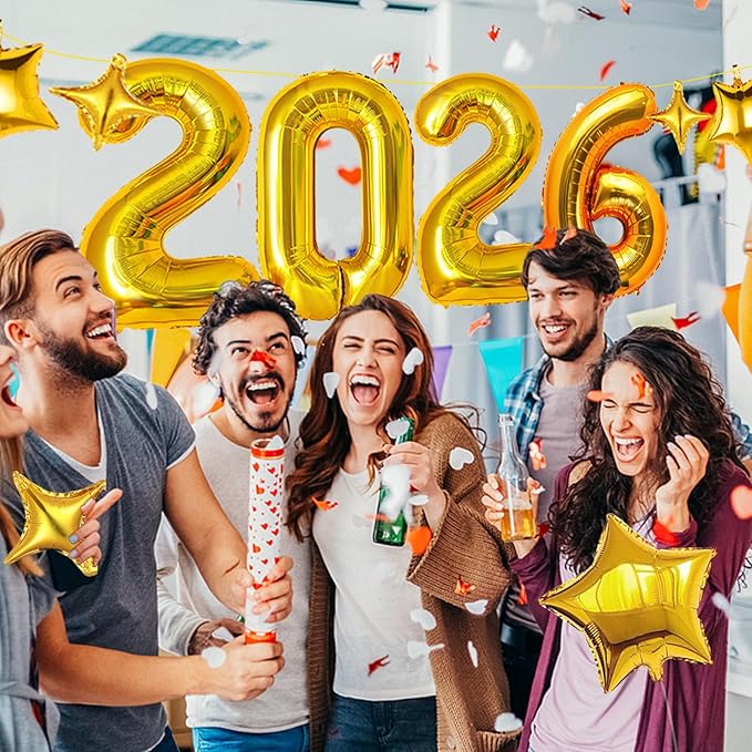 Upgraded, 42in Large 2026 Balloons Numbers, with 8pcs Star Balloon and Accessories, 3D Premium Aluminum Foil, Graduation Balloons for Graduation Decorations 2026, Grad Party Decorations, Gold