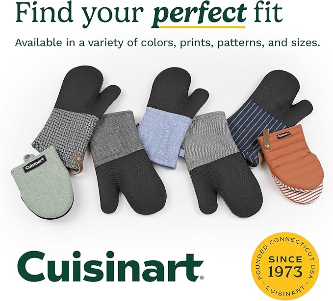Cuisinart Silicone Mini Oven Mitts–5” x 8.5” Heat-Resistant Kitchen Mitts for Oven with Non-Slip 100% Silicone Palm, Cotton Filling, and Hanging Loop–Durable Oven Mitt Set for Cooking & Baking