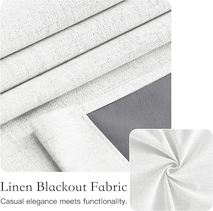 NICETOWN Linen 100% Blackout French Door Curtains, Privacy Door Window Curtains, 26 X 50 Inch Long Room Darkening Blinds, Thermal Insulated Shades for Bedroom, 1 Panel, Ivory White