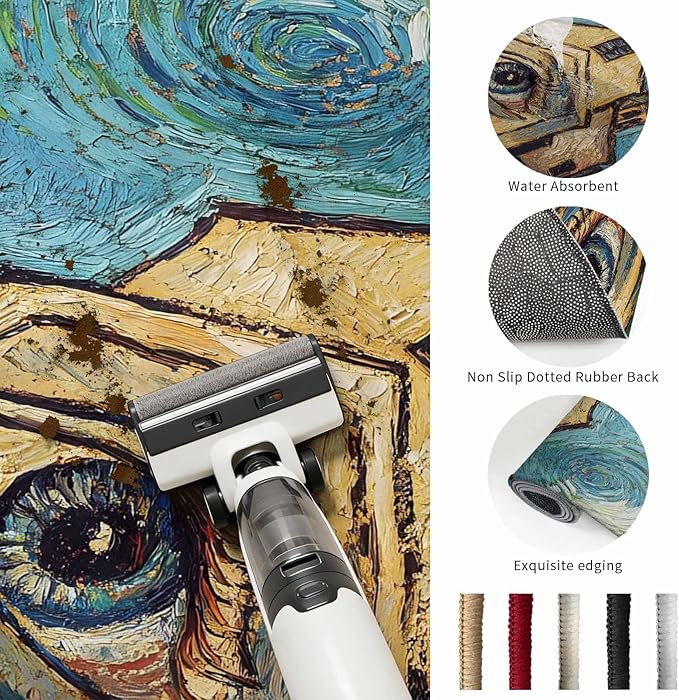 Area Rug 8x10ft, Abstract Farmhouse Starry Night Eye Washable Rugs for Living Room Bedroom, Rustic Oil Painting Art Soft Non-Slip Area Rugs Rectangle Floor Carpet for Dining Room