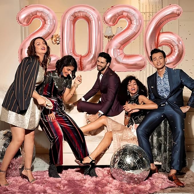 Rose Gold 2026 Balloons, 40 Inch 2026 Number Balloon Foil New Year Balloon Numbers for New Years Eve Party Graduation Party Decoration
