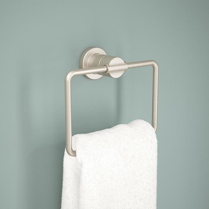 Delta Nicoli (1-Pack) Hand Towel Holder SpotShield Brushed Nickel Towel Racks for Bathroom Wall Square Towel Ring Holder for Bath Towel Hanger for Kitchen, Bathroom Accessories NIC46-DN