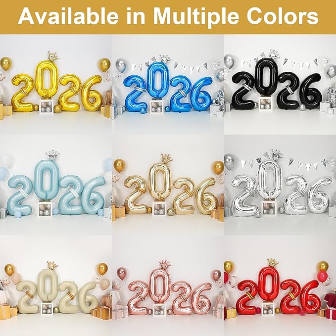 2026 Balloons Champagne Gold,40 Inch 2026 Number Balloons with Foil Crown Balloons for Happy New Year Decorations New Years Eve 2026 Graduation Decorations Class of 2026 Party Supplies