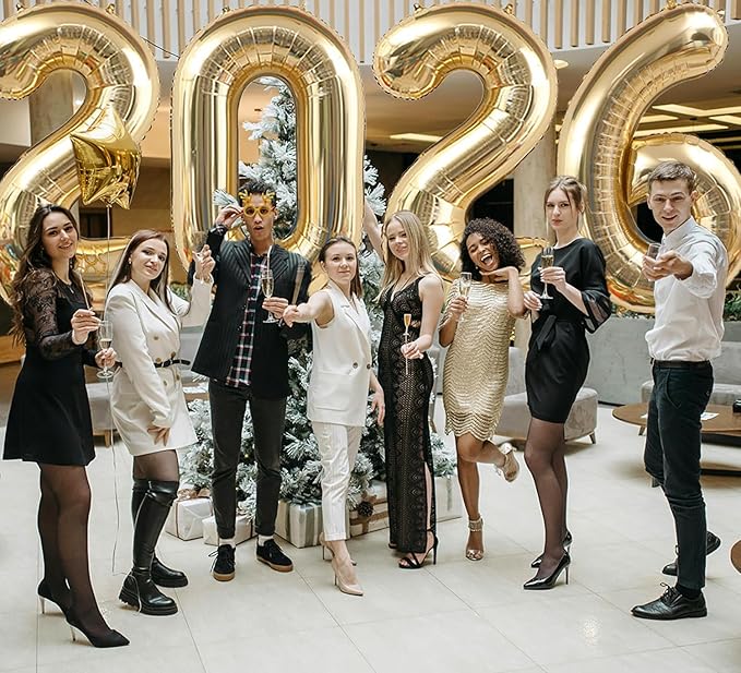 Huge Light Gold 2026 New Year Balloons 40 Inch 2025 Champagne Gold Mylar Foil Helium Number Balloons Christmas New Year Eve Graduation Party Decorations Supplies