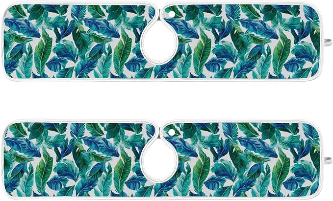 Kitchen Faucet Absorbent Mat,Turquoise Green Palm Leaves Water Splash Guard for Sink, Faucet Drip Catcher Thicken Sponge Microfiber Faucet Water Catcher Mat Sink Absorbent Mat for Kitchen 14x5in 2Pack