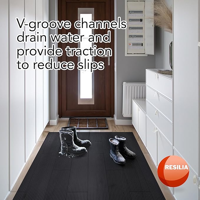 RESILIA Black V-Groove Utility Runner - Waterproof Vinyl Floor/Surface Protector, Heavy Duty Mats, Indoor Hardwood, Hard Floors, Garage, Hallway, Entryway, Kitchen, & Outdoor, 36” x 25’, Made in USA
