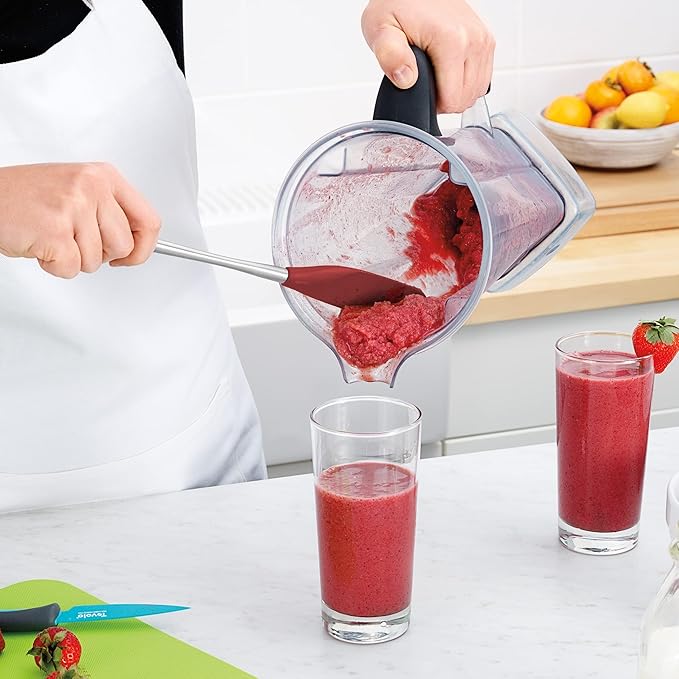 Tovolo Flex-Core Long-Handled Silicone Jar Scraper Spatula, Stainless Steel Handle, Heat-Resistant Silicone Head With Curved Front for Scooping & Scraping, Dishwasher-Safe & BPA-Free, Cayenne