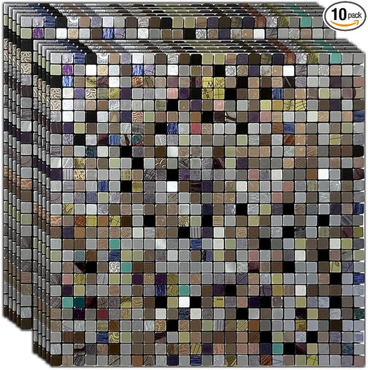 10 Sheets Peel and Stick Backsplash Tile, Self-Adhesive Mosaic Tile, Stick on Kitchen, Bathroom Vanities, Fireplace Décor, Laundry Table (10, Mixed-1)
