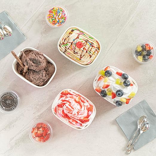 Restaurantware Paper Cups 200 Count 12 Ounce Square Disposable Ice Cream Containers, Leak-Resistant Paper Dessert To Go Cups, Hot And Cold Food, Durable Assorted Ombre Design