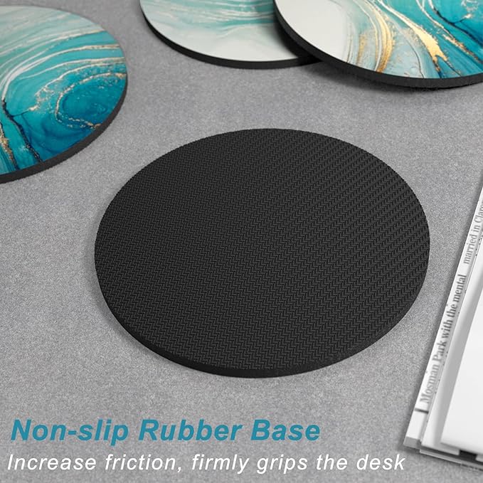 Nipichsha Coasters for Drinks, Set of 6 Cute Absorbent Rubber Drink Coasters for Cup with Non Slip Backing, Kitchen Home Decor Housewarming Gift, Round 4 in, Teal Marble