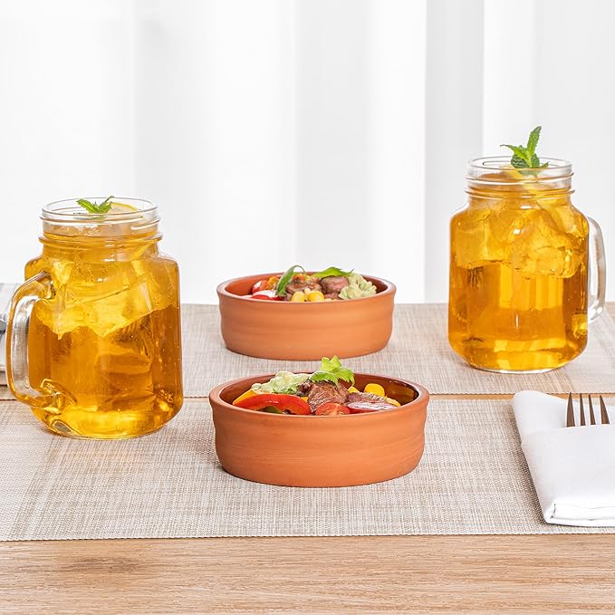 Restaurantware Terracotta Cazuela Bowls 2 Pack of 7 oz Durable Rustic Serving Dish Glazed Oven-Safe Bowl Freezer-Safe Tapas Dish Microwave-Safe Dishwasher-Safe