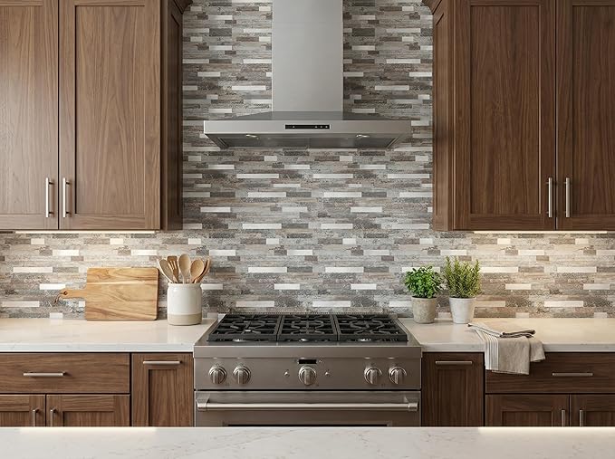 Yipscazo 2026 New Upgrade Peel and Stick Wood Metal Tile Backsplash, Stick on Tiles for Backsplash Kitchen, Bathroom (20 Sheets, Light Wood)