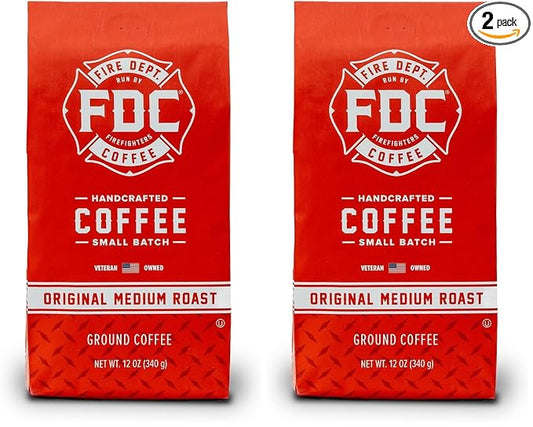 Fire Department Coffee Original Medium Roast Ground Coffee - 12 oz (2 Pack) - Gives Back to Firefighters - Roasted in the USA - Veteran Owned