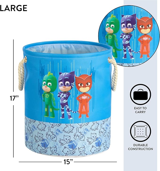 PJ Mask 3 Piece Multi Size Fabric Nestable Toy Storage Basket Set, with Rope Carry Handles