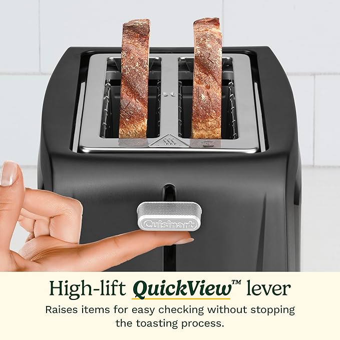 Cuisinart Core Collection 2-Slice Toaster | Extra-Long Slots for Artisan Bread, Bagel | High-Lift Quickview™ | Single Slice & Defrost Function | +30sec Toast Boost | Removable Crumb Tray, Black
