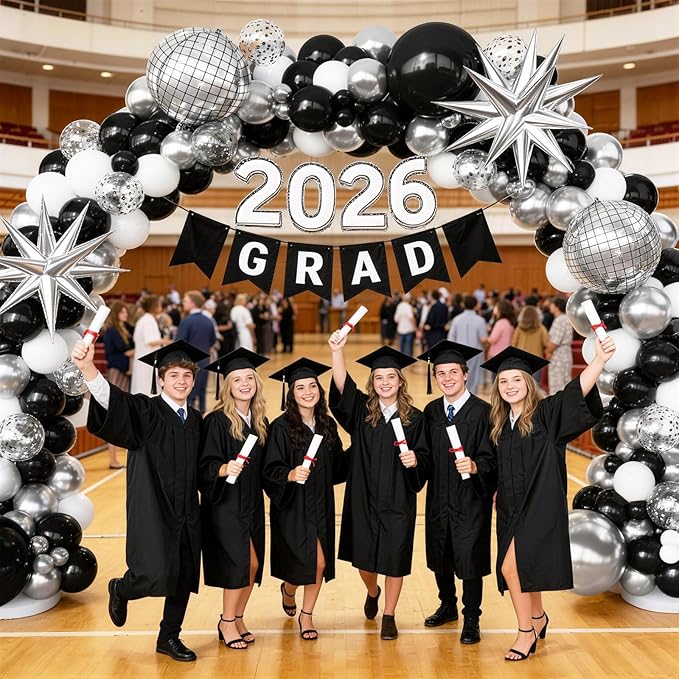 Black and Silver Balloons Arch Kit for Prom Decorations 2026 Graduation Decorations Birthday Party Disco Party Anniversary Decorations