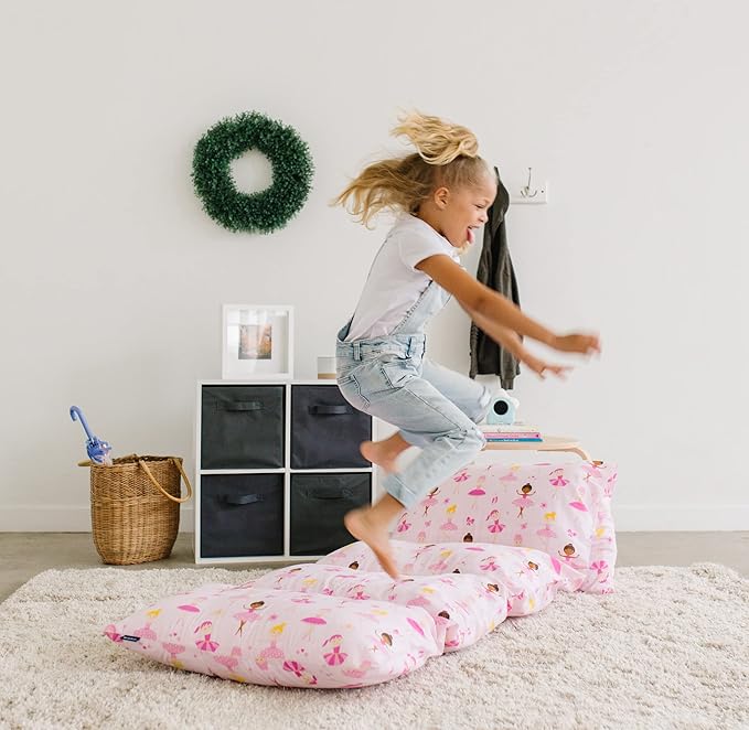 Wildkin Kids Pillowcase Lounger Cover – Travel-Friendly Sleepover Lounger, Fits Standard Pillows (Pillows Not Included), Soft Cotton Blend, Fun Patterns for Boys & Girls - Ballerina