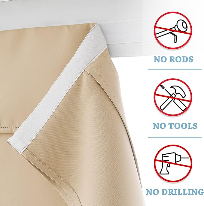 RYB HOME Room Darkening French Door Curtains Thermal Insulated Small Window Covering Durable Vertical Privacy Blinds Tie Up Sidelight Shades for Bedroom, W26 x L40 inch, 1 Panel, Biscotti Beige