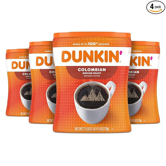 Dunkin' 100% Colombian Medium Roast Ground Coffee, 27.5 Ounce (Pack of 4)