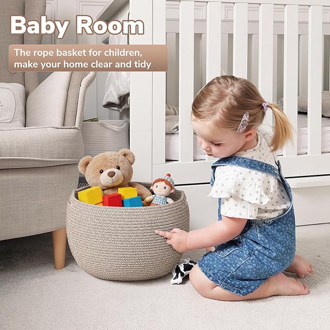 Goodpick Large Toy Storage for Kids, Woven Storage Basket for Home Decor, Baby Baskets for Baby Shower, Diaper Caddy Organizer for Nursery Living Room, Jute, 15.7"D x 10.5"H