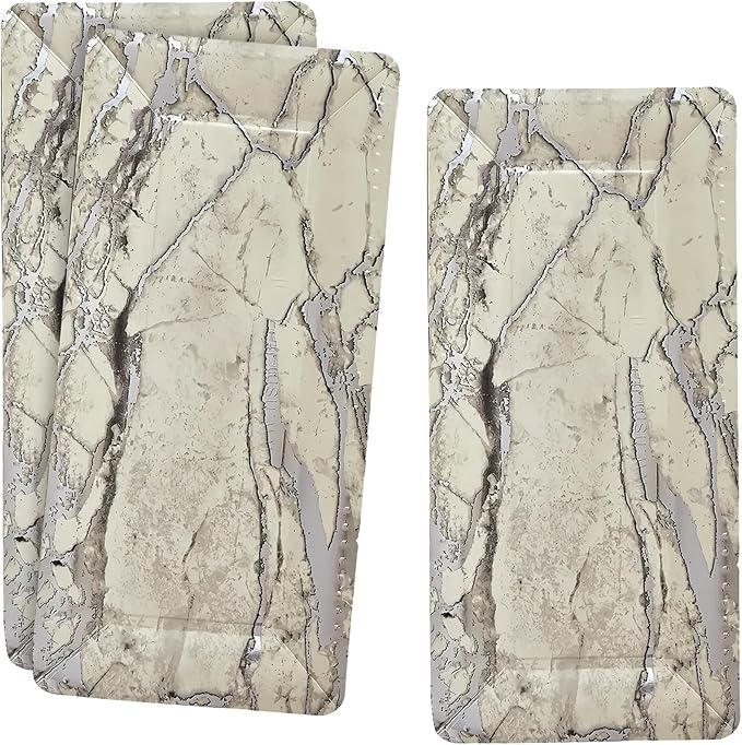 Elegant Marble Silver Loaf Rectangular Disposable Paper Platter - 16" x 7" (Pack of 3) - Perfect for Serving Bread, Cakes, & Desserts at Special Events